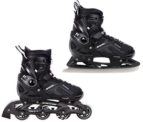 RAVEN Pulse 2in1 Schlittschuhe Inline Skates Inliner für Kinder und Erwachsene verstellbar (Black, 40-43 (25,5-28cm))