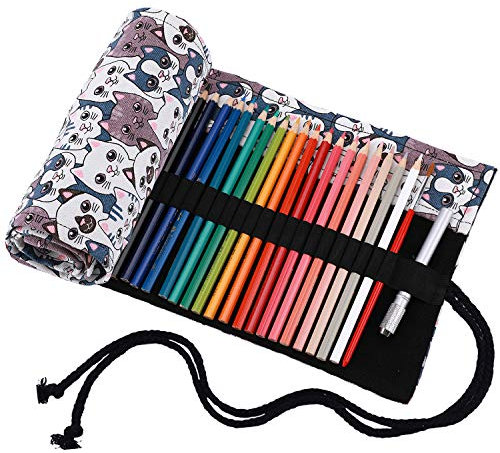 Abaría - Bolso para lápices, grande estuche enrollable para 72 lapices colores, portalápices de lona, bolsa organizador lápices para infantil adulto, blanco 72