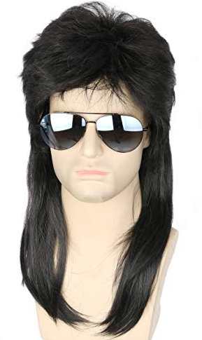 Topcosplay Perücke Herren Damen 70er 80er Vokuhila Perücke Proll Perücke für Fasching, Karneval, Halloween (Schwarz-4)