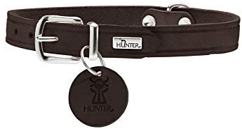 HUNTER Hundehalsband AALBORG, Farbe: dunkelbraun, robustes & strapazierfähiges Leder, starke Fettung, ideal für Hundesport & Alltag, mit Lederanhänger, Made in Germany, Größe: 47