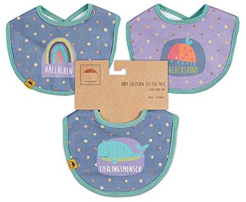 Mama Poppins | Premium Babylätzchen [3er Set] mit süßen Schriftzügen aus 100% Bio-Baumwolle mit Klettverschluss und absorbierender Frottee Rückseite.