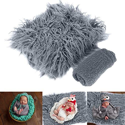 Winmany Newborn Baby Photo Props & Wraps - Soft Faux Fur Photography Backdrops & DIY Blanket Swaddle Props for Baby Girl or Boy (Grey)