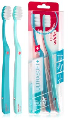 edel+white Flosserbrush Ultrasoft SWISS Zahnbürste Duo Pack I 2 x Zahnbürsten mit ultraweichen Borsten für gründliche Zahnreinigung I Zahnzwischenraumreiniger