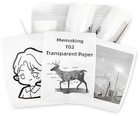 Memoking T02/Q02E/M02L/M02X Transparentes Selbstklebendes Thermopapier - 50 mm x 3,5 m Aufkleberpapier für Fotos, Studiennotizen, Tagebücher, DIY, Memos, Öl-und Wasserfest, 20 Jahre Haltbar, 3 Rollen