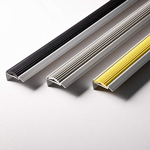 Floordirekt Treppenkantenprofil selbsklebend aus Alu mit rutschfester Gummi Kantenschutz für Laminat, Parkett, Treppen Stufenkantenprofil - Treppenwinkel, Treppenprofil, Winkelprofil grau 100 cm