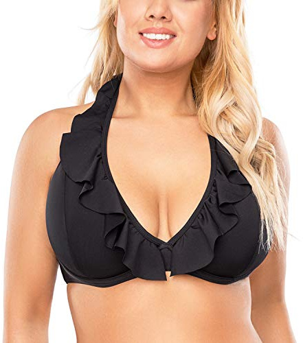 VIVISENCE Bikini Reggiseno da Donna Imbottito, Prodotto in UE con Allacciatura al Collo 3220, Nero, 3C