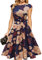 DRESSTELLS Cocktailkleid Damen Elegant 1950er Knielang Rockabilly Hochzeitkleid Abendkleid Kurz Vintage A-Line Swing Festlich Midilang Sommer Kleid Navy Yellow Flower M