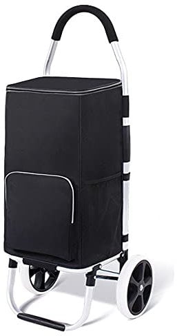 Falytemow Foldable Shopping Cart 2 Wheels 104 cm Handle Height Utility Cart Oxford Trolley Bag for Groceries (Black)