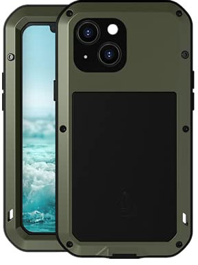 LOVE MEI Rugged for iPhone 13 Mini Case,Outdoor Sports Military Armor Heavy Duty Metal Cover Waterproof Shockproof Full Body Hard Case with Built in Tempered Glass Screen Protector (Green)
