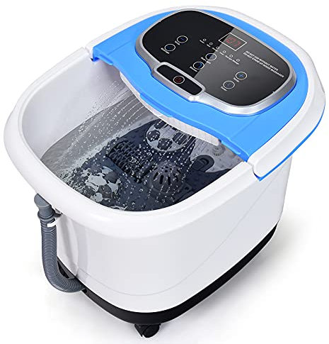DREAMADE Fußwanne Elektrisch, Fußbad mit Massagefunktion, Fußbadewanne auf Rollen, Fußmassagegerät mit Dusche- und Heizfunktionen, 10-60min Timer/35-48℃ Einstellbar (Blau)