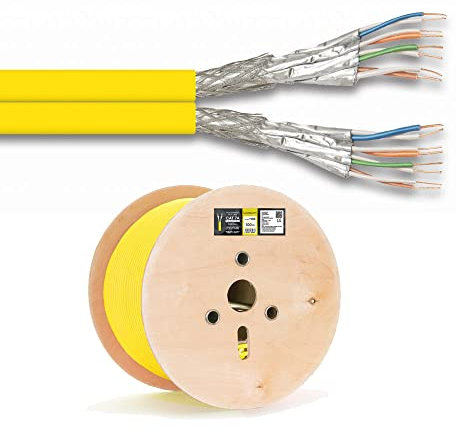 MK-Digital DUPLEX CAT 7a Verlegekabel Netzwerkkabel Installationskabel KAT.7a LAN Kabel Netzwerk Verkabelung Datenkabel Gigabit Kupfer Ethernet, Gelb,100m, Spule