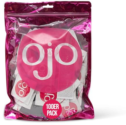 OjO Kondome 100 Stück Packung, Strong, natürlich und gefühlsecht, aus Latex, mit Reservoir, Durchmesser 53 mm, für Männer