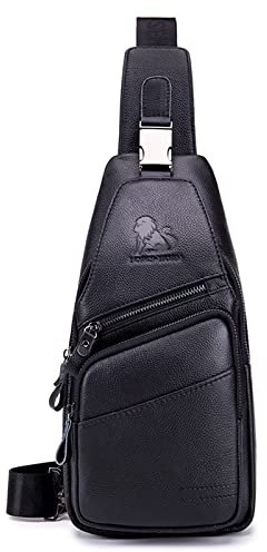pundarika umhängetasche herren leder tasche herren brusttasche crossbody schultertasche männertasche sling bag-Schwarz