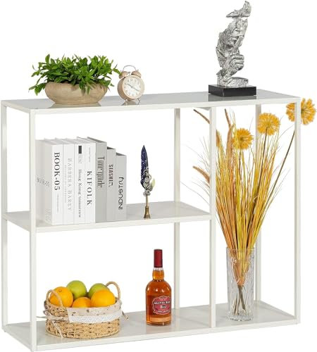 HDANI Console Table,3 Shelf Sofa Table,Thin Entryway Table,Metal Frame Couch Table for Small Spaces,Living Room,Hallway (White, 100×30×80cm)