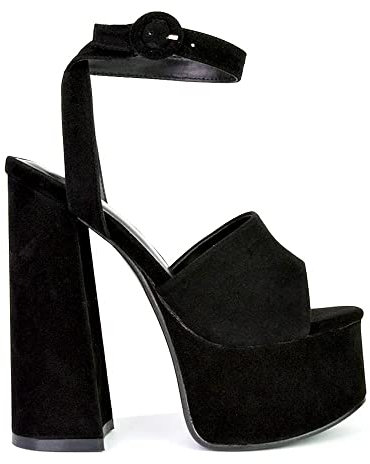 Womens Platform High Heel Shoes Ladies Ankle Strap Party Peep Toe Sandals Size 3-8 Black Faux Suede