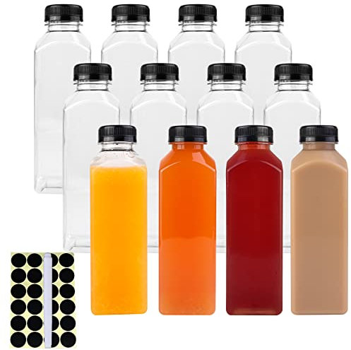 Happybase 12 Pezzi Bottiglie di Succo in Plastica 500ml, 16oz Contenitori Riutilizzabili Flaconi per Succhi di Frutta, Trasparente Bottiglie di Bevande Vuota per Conservare Latte e Bevande Varie
