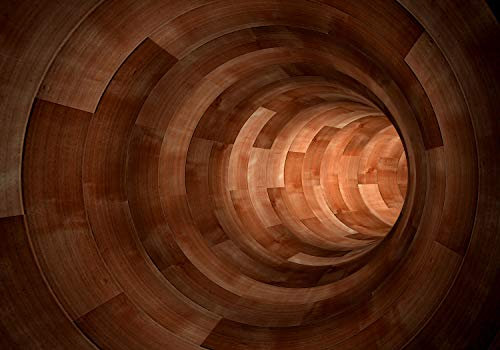 wandmotiv24 Fototapete Tunnel 3D Holz, 400 x 280 cm - selbstklebende Strukturtapete, Wanddeko, Wandbild, Wandtapete, Holzoptik, Gang, Rund M0773