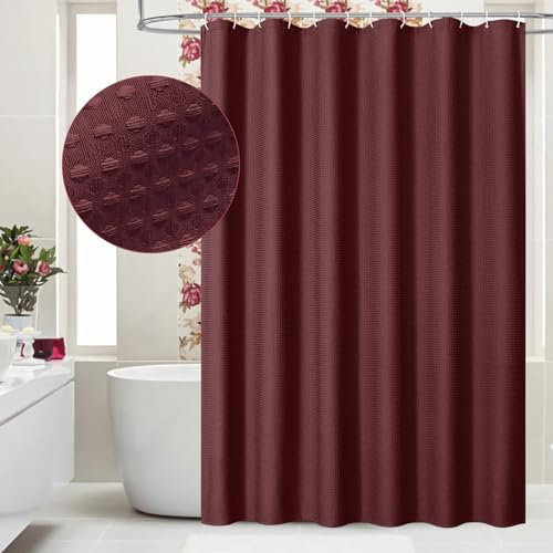 MitoVilla Rideau de douche extra long en tissu gaufré XL pour décoration de salle de bain moderne et luxueuse, bordeaux, 213,4 cm