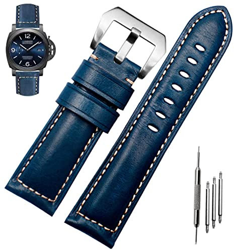Niziruoup Uhrenarmband 22mm Leder Kompatibel mit Panerai Armband Vintage Lederarmband Uhr Ersatzarmband Leder Armband Ersatzarmbänder Uhrenarmbänder für Herren, Leder, Blau