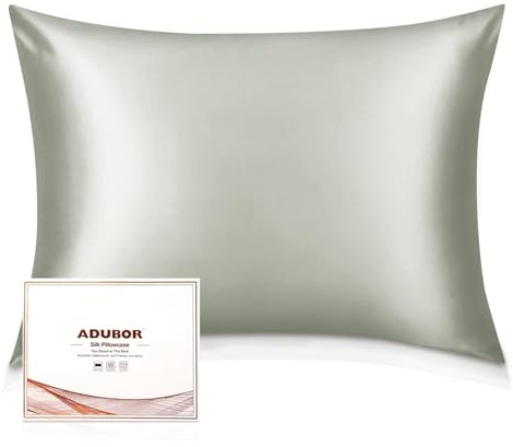 Adubor 100% Seidenkissenbezug 40x80cm für Haar und Haut mit Reißverschluss | 22 Momme Seide, Fadenzahl 900, mit verstecktem Reißverschluss, beide Seiten, dunkelgrau, 1 Stück