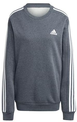 adidas Men's Essentials Fleece 3-Stripes Sweatshirt, Dark Grey Heather, M
