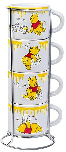 Silver Buffalo Disney Winnie l'ourson Honey Hunny Drips Lot de 4 petites tasses à expresso empilables en céramique 85 g