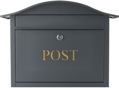 safes uk Mail Catcher Large Letterbox-High Security Metal Wall Mounted Post Box For Outside Use Letter Box Is Weatherproof And Waterproof External Home Mail Box A4 Larger Letters (Dark Grey)