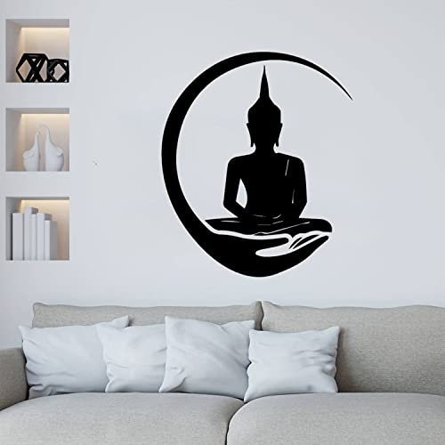 TOTLAC Black Buddha Metal Wall Art, Black Buddha Meditation Yoga Altar Buda Indoor Zen Home Wall Decor, for Outdoor Garden Patio Hanging 3D Sign Laser Cut Décor,50cm