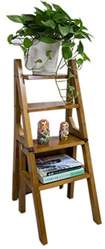 KAZUP Indoor-Kletterhocker, zusammenklappbarer tragbarer Leiter-Tritthocker, modischer Klappstuhl aus massivem Holz, multifunktionaler Trittleiter-Treppenstuhl mit 4 Stufen für Zuhause, Eiche, max