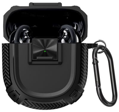 QINOUK Hülle für Bose QuietComfort Earbuds II, [Stoßfest] Robuste TPU-Schutzhülle mit Karabiner, Ganzkörperschutz, Kompatibel mit Bose QuietComfort Earbuds II-Schwarz