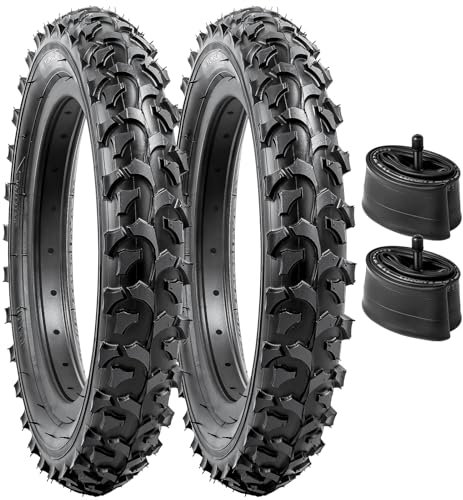 YunSCM 2er-Pack Kid Bike 12.5 Zoll Reifen 12 1/2x2 1/4 Mantel 62-203 Plus 2er-Pack 12.5 Zoll Schlauch AV32mm Ventil kompatibel 12 1/2x2 1/4 (12.5x2.25) 57-203 Reifen und Schlauch