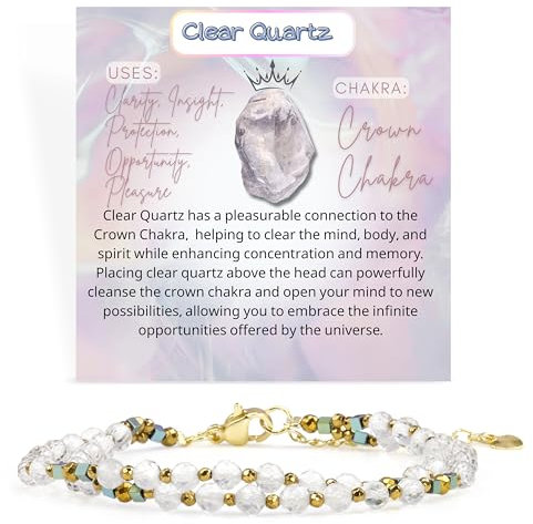 Farfume Armband Damen Edelstein Perlen Armbänder, Chakra 4mm Kristall Natürliche Echte Steine Schmuck Geschenke für Frauen(Klarer Quarz)