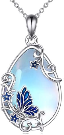 YAFEINI Schmetterlings Kette für Damen 925 Sterling Silber Mondstein Anhänger Halskette Blauer Schmetterling Schmuck Muttertag Geschenk für Mama(Schmetterlings Kette)