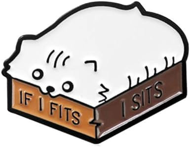 Weiße Brosche mit Cartoon-Katze, Emaille, englischer Buchstabe If I Fits I Sits, Brosche und Anstecknadeln, 1 Stück