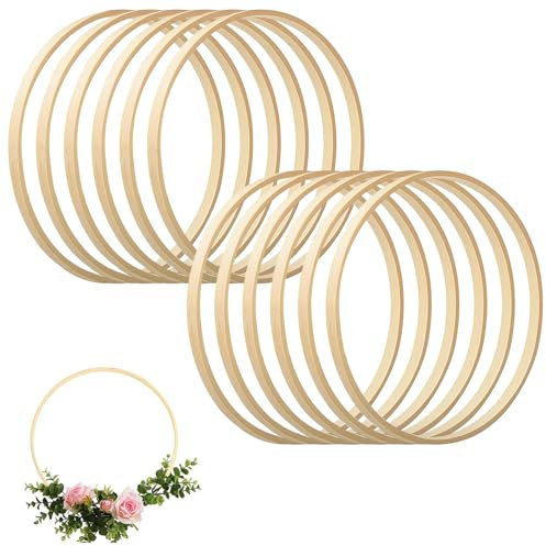Vueinrg 12 Stück 15cm Holzringe Makramee Holzreifen zum Basteln Ringe Bambus Floral Hoop Traumfänger Ringe für Blumenkranz Türkranz Hochzeitskranz Wandbehang DIY Handwerk