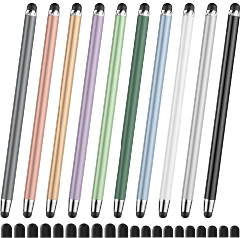 10 Pack Universal Stylus Pen for Touchscreen, 2-in-1 Dual Rubber Tip, No Charging Needed, Compatible with iPad iPhone Android Tablet Nintendo Switch 2 (20 Replacement Tips)