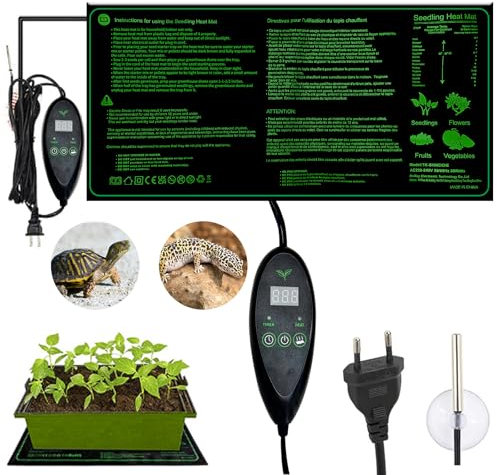 Heizmatte Pflanzen mit Thermostat, 50.8 × 25.4 cm Gewächshaus Heizkissen, Wärmematte mit Timerstufen Wasserdichte für Sämling Germination und Haustier Heizkissen Reptilien Haustiere Wärmeplatte