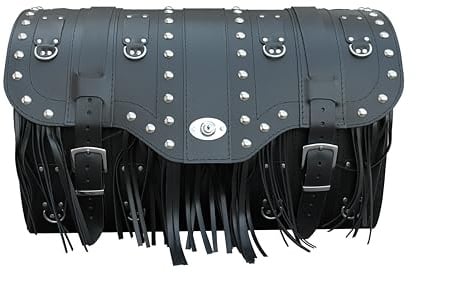 sako K15C -Kofferraum K15C MIT Schloss: Motorradtasche aus Rindsleder,Neue Leder schwarz Rolle Gepäckträger,kompatibel mit Sissybar Harley Davidson,Chopper Custom schwarz