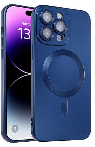IAIYOXI Magnetic Case for iPhone 13 Pro Max Phone Case for Women - Matte Luxury Soft Metallic Luster Design with Camera Lens Protector, Compatible with MagSafe for iPhone 13 Pro Max - Blue