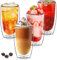 TKNO Set of 4 450ml Double Walled Tall Coffee Glasses Mugs Cups, for Coffee Tea Milk Juice Ice Cream Dessert Borosilicate Heat Resistant Large Glass Cups, Microwave Safe, Ideal for Hot and Cold Drinks