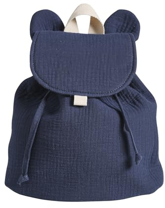 VERTBAUDET Rucksack aus Baumwollgaze, Animation, Bärenohren, nachtblau, Moyen, Klassisch