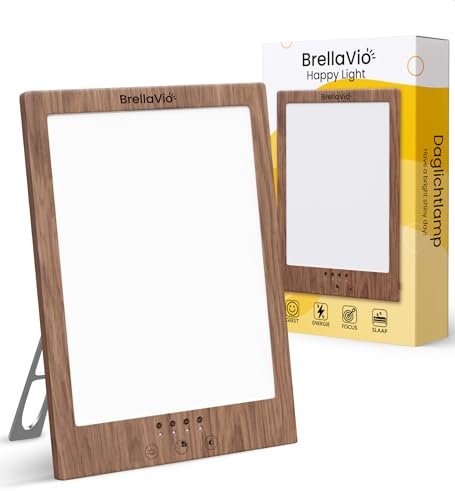 BrellaVio Tageslichtlampe 12.000 Lux - Mit Tasche - UV-freie LED Tageslicht Lampe für Zuhause/Büro - Simuliertes Sonnenlicht (Holzfarbe)