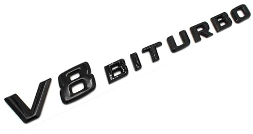 V8 Emblem Schriftzug Kunststoff mit Schaumstoff-Kleberückseite Badge (V8 Biturbo Schwarz Glanz)