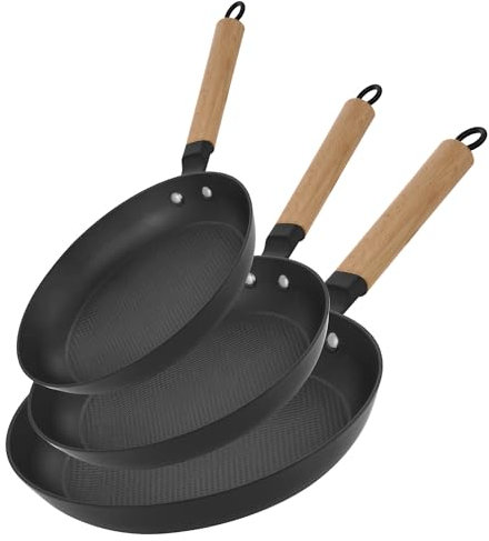 YUTANN Nonstick Frying Pan Set, 8 10 12 Ceramic Frying Pans, Pre-seasoned Cast Iron Pan Cookware Set with Cool Handle, Dishwasher Safe, Free of PFAS & PFOA, Compatible with All Stovetops