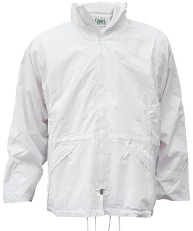 Cathedral Mens White Bowls 100% Waterproof Towelling Lined Bowling Rain Jacket Full Length Double Zip With Concealed Foldaway Hood Pockets & Storm Cuffs (UK, Alpha, XXL, Regular, Regular, White)