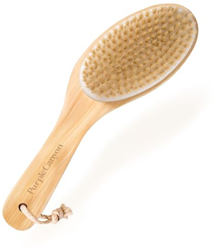 Purple Canyon Exfoliating Dry Brush | Natural Bristles and Ergonomic Birchwood Handle | Body Brush for Lymphatic Drainage and Skin Care