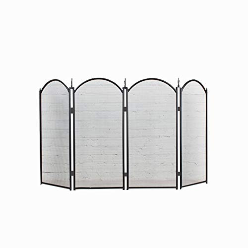 KJHTRED Valla de Seguridad de Malla mosquitera de 4 Paneles de 47 x 32 Pulgadas, a Prueba de Golpes, de Hierro Forjado Adornado, de Metal Negro, para Puerta de pie.