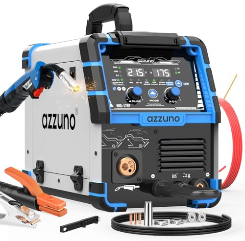 AZZUNO Singolo PULSE Alluminio MIG Saldatrice 175Amp, 110V 220V 5-in-1 Multiprocess Saldatrice con PULSE Alluminio MIG/Flux MIG/Gas MIG/Stick/Lift TIG Saldatore, Wire Feed Welder