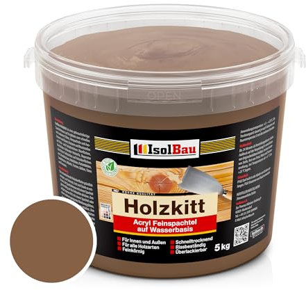 Isolbau Mastic pour bois 5 kg - Mastic bois extérieur et intérieur - Mastic de réparation pour bois - Mastic de réparation pour bois - Mastic prêt à l'emploi pour bois - Séchage rapide - Noyer foncé