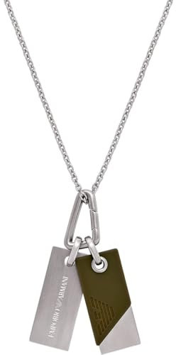 Emporio Armani Herren-Edelstahl-Halskette mit Karabinerverschluss, Mattes Silber